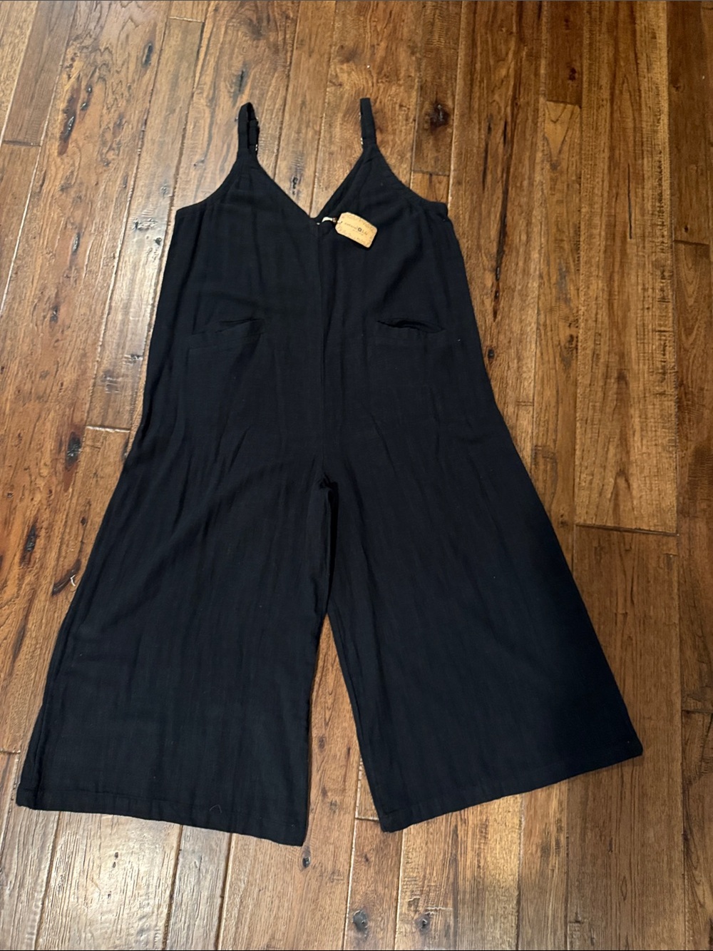 Women’s Natural Life Black Wide-Leg Jumpsuit with Adjustable Straps NWT